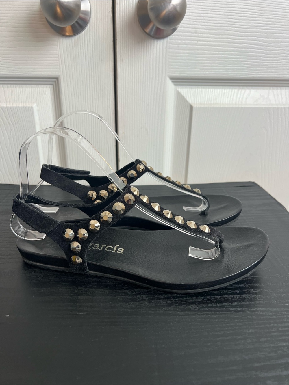 Pedro Garcia Judith Black Swarovski Crystal-Embellished T-Strap Sandals size 9 - Picture 6 of 10